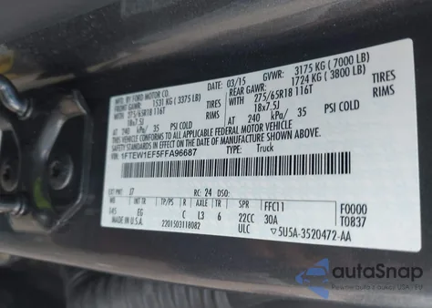 2015 Ford F-150 Lariat from USA, damaged, VIN 1FTEW1EF5FFA96687